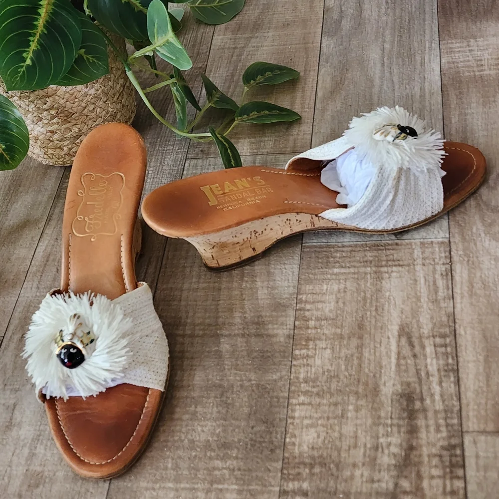 Fredelle for Jean's Sandal Bar Vintage Raffia Slide Sandals Size 8N - Picture 2 of 16
